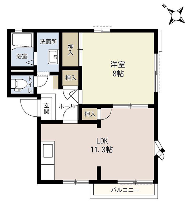 ヴェラハイツ大宮C棟(1LDK/2階)の間取り写真