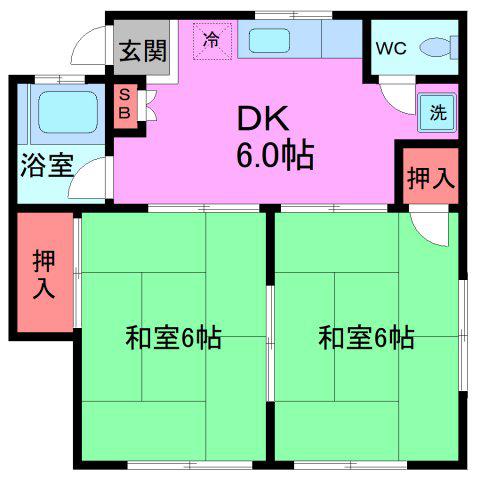 ハイツヨシミ(2DK/2階)の間取り写真