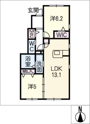 ジュネス一宮(2LDK/1階)の間取り写真