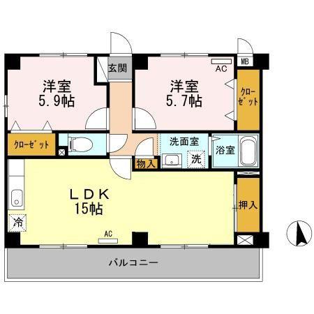 ハピネス三条(2LDK/1階)の間取り写真