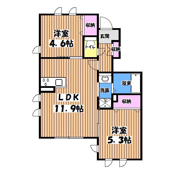 サザンパーク C(2LDK/1階)の間取り写真
