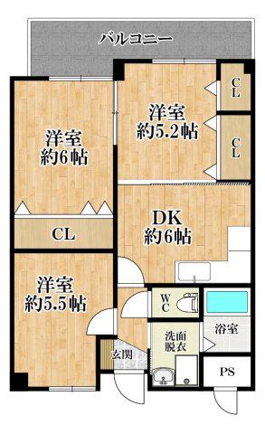 ふぁみゆ上田II(3DK/4階)の間取り写真