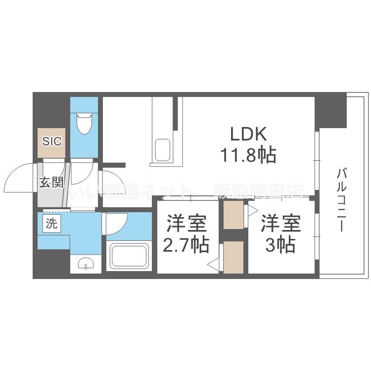 アーバングランデ新大阪(2LDK/8階)の間取り写真