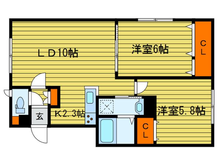 ルミエール 澄川東(2LDK/2階)の間取り写真