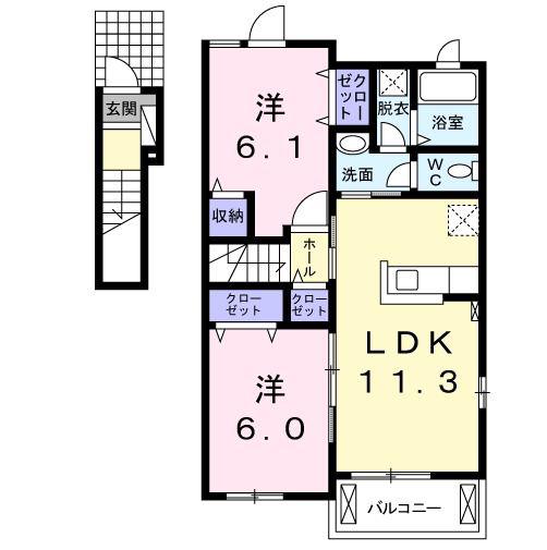 パストラル レーンB(2LDK/2階)の間取り写真