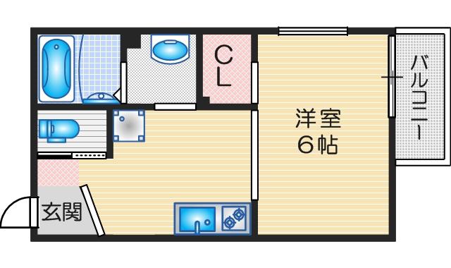HAPPINESS高城(1K/2階)の間取り写真