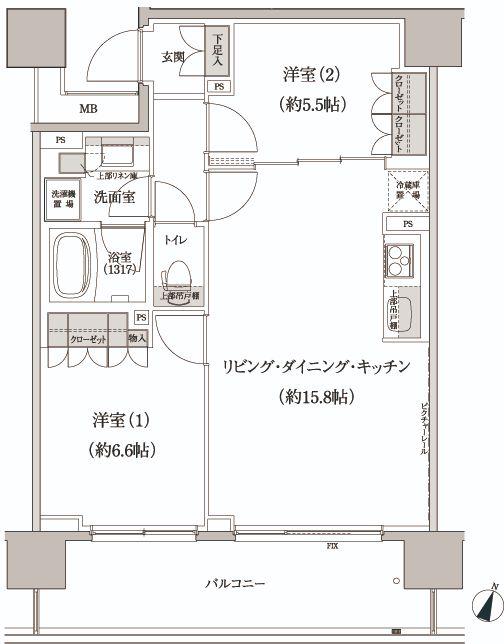 パークハビオ渋谷本町レジデンス(2LDK/4階)の間取り写真