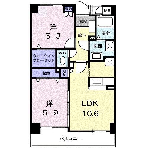 アビタシオン・シエル(2LDK/2階)の間取り写真