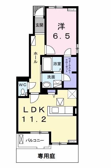 オアシス11 D(1LDK/1階)の間取り写真