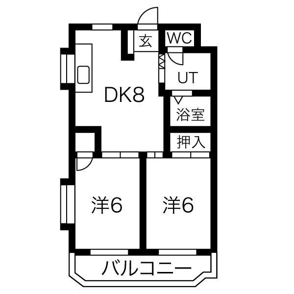 シャトーレ黒川(2DK/1階)の間取り写真