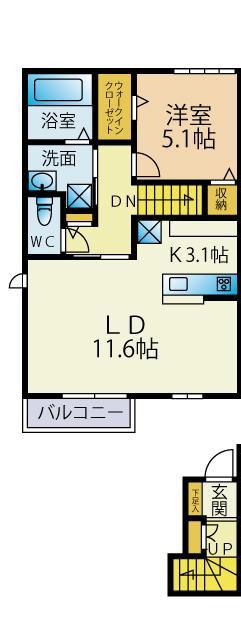 サイドヴェルデ栗東(1LDK/2階)の間取り写真