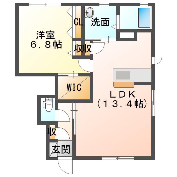 U.T.S.金栄 A棟(1LDK/1階)の間取り写真
