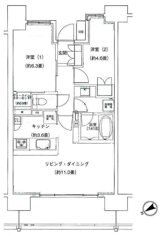 パークホームズ松戸駅前レジデンス1303(3LDK/6階)の間取り写真