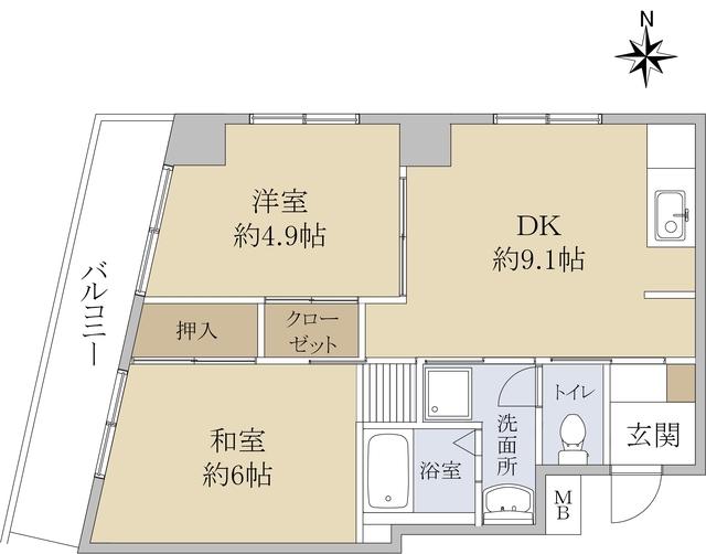 シェルブルー(2DK/2階)の間取り写真