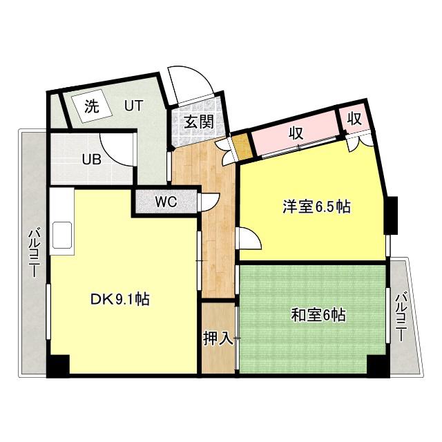 モスキートハウス タグチ(2DK/4階)の間取り写真