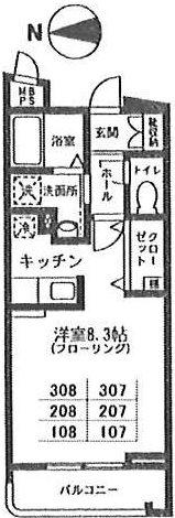 ビバグランデ光琳(1K/2階)の間取り写真
