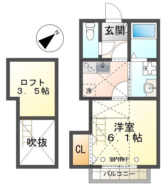 アンブル丹木町(1K/2階)の間取り写真