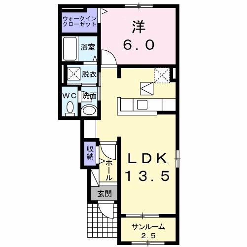 ルシエB(1LDK/1階)の間取り写真