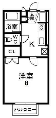 パークウッドKII(1K/2階)の間取り写真