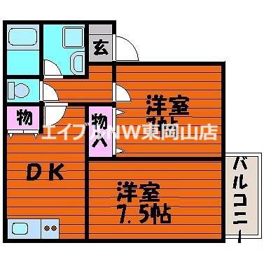 エスポワール住吉(2DK/2階)の間取り写真