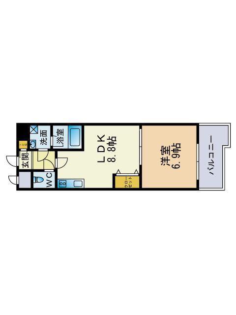 ビュー博多(1LDK/4階)の間取り写真