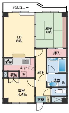 カザベーラ浜野(2LDK/4階)の間取り写真