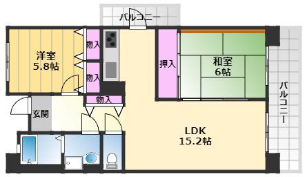 津田北町2棟(2LDK/6階)の間取り写真