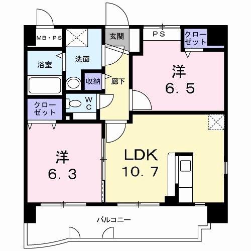 ブリランテピアッツァ(2LDK/5階)の間取り写真