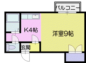 グランドールひばりヶ丘(1K/4階)の間取り写真