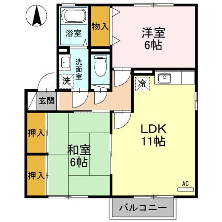 ウエストグリーン B(2LDK/2階)の間取り写真