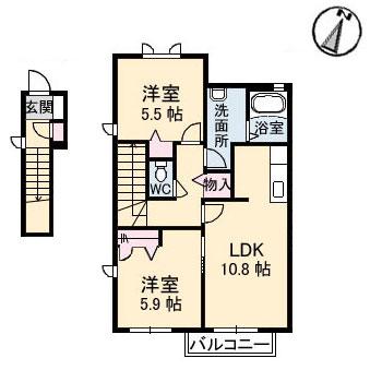 リブランD棟(2LDK/2階)の間取り写真