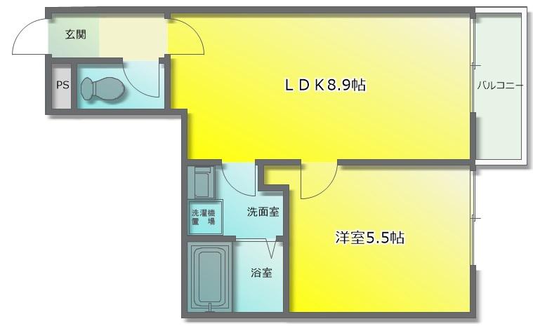 メビウス八尾(1LDK/2階)の間取り写真