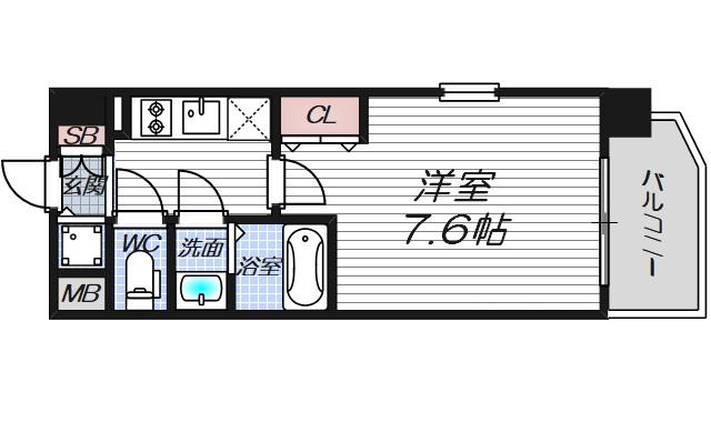 クリスタルグランツ東天満(1K/6階)の間取り写真