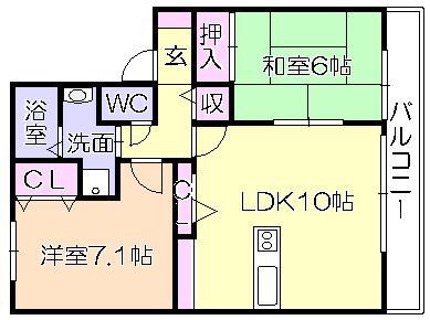 フォブール善導寺(2LDK/1階)の間取り写真