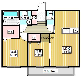 D-ROOM御幸西(1LDK/2階)の間取り写真