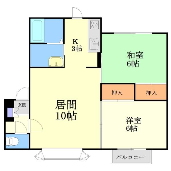 グレースパーク新札幌D(2LDK/2階)の間取り写真
