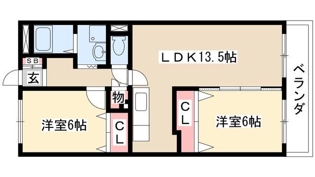 ポニーヒル長久手C棟(2LDK/1階)の間取り写真