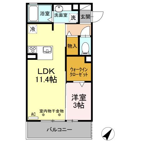 BLOOMINGTON(1LDK/3階)の間取り写真