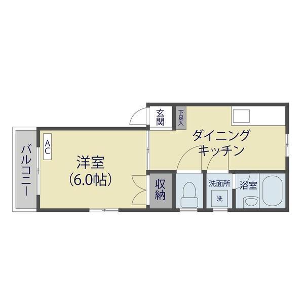 アルファウス(1K/1階)の間取り写真
