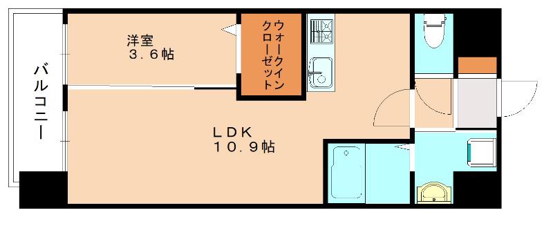 ギャラクシー西小倉(1LDK/6階)の間取り写真