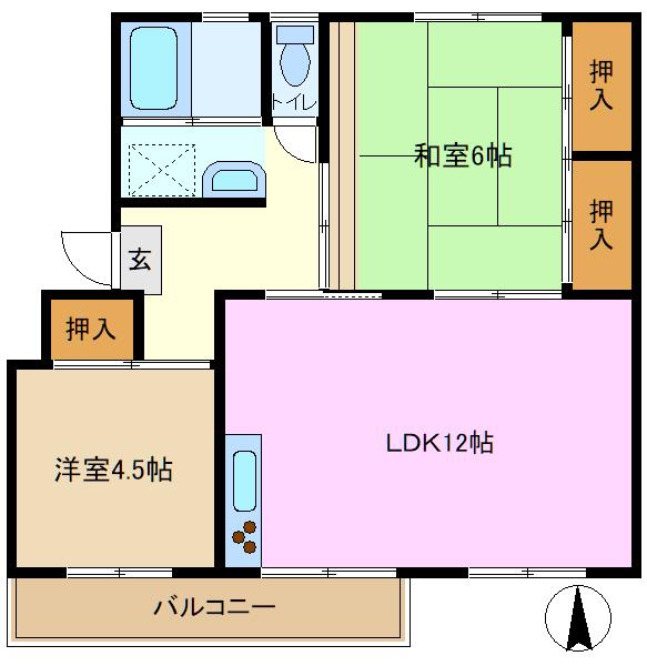 竹山団地 4305号棟(2LDK/4階)の間取り写真