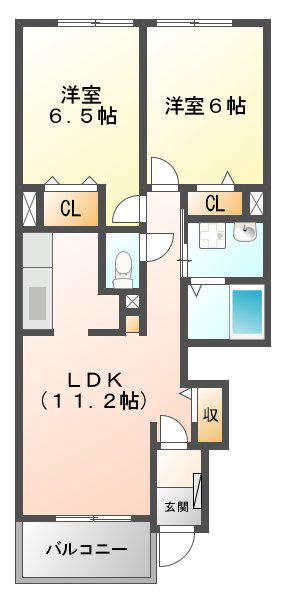 アルモニーラティエII(2LDK/1階)の間取り写真