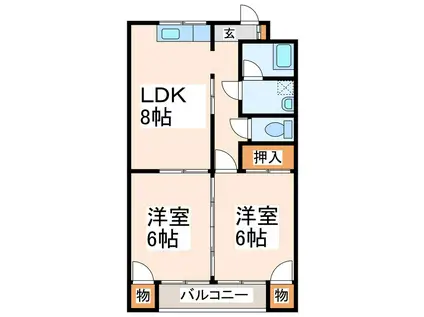 フラワーハイツ(2LDK/1階)の間取り写真