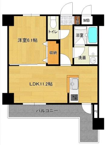 プランドール黒石(1LDK/3階)の間取り写真