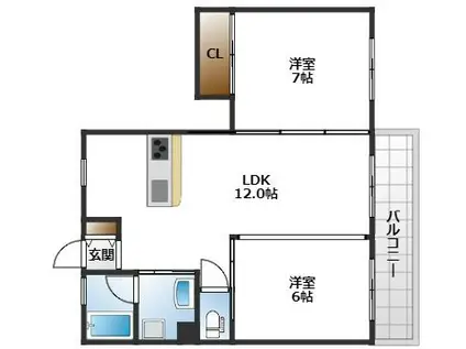 桜塚アイマンション(2LDK/2階)の間取り写真