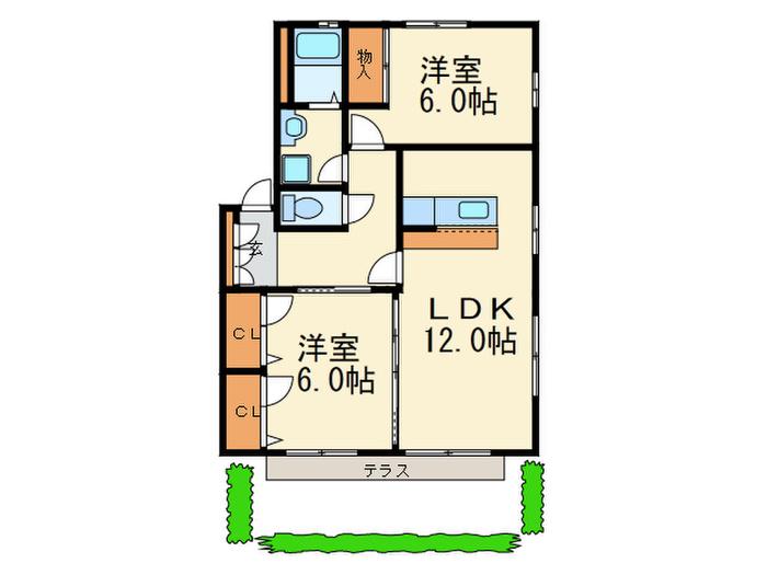 サニーコート香椎(2LDK/1階)の間取り写真