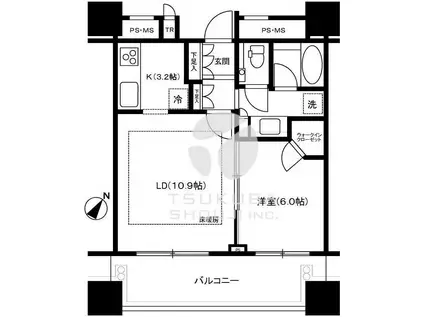 パークコート千代田富士見ザ タワー(1LDK/8階)の間取り写真