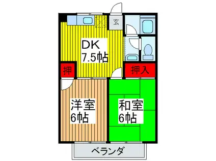 シティハイムあさくら(2DK/2階)の間取り写真