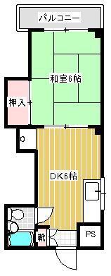 尾橋ビル(1DK/2階)の間取り写真