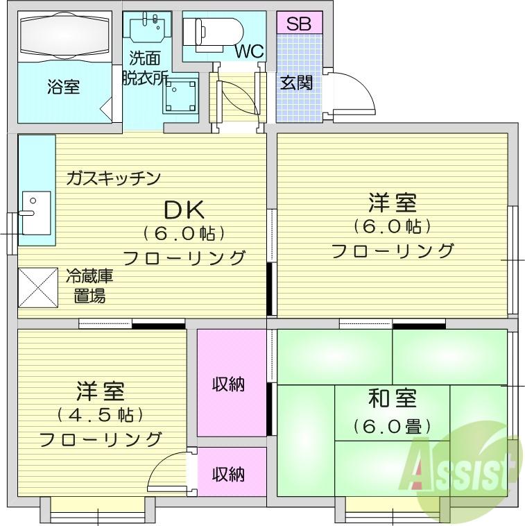 ヒルサイドテラス(3DK/2階)の間取り写真